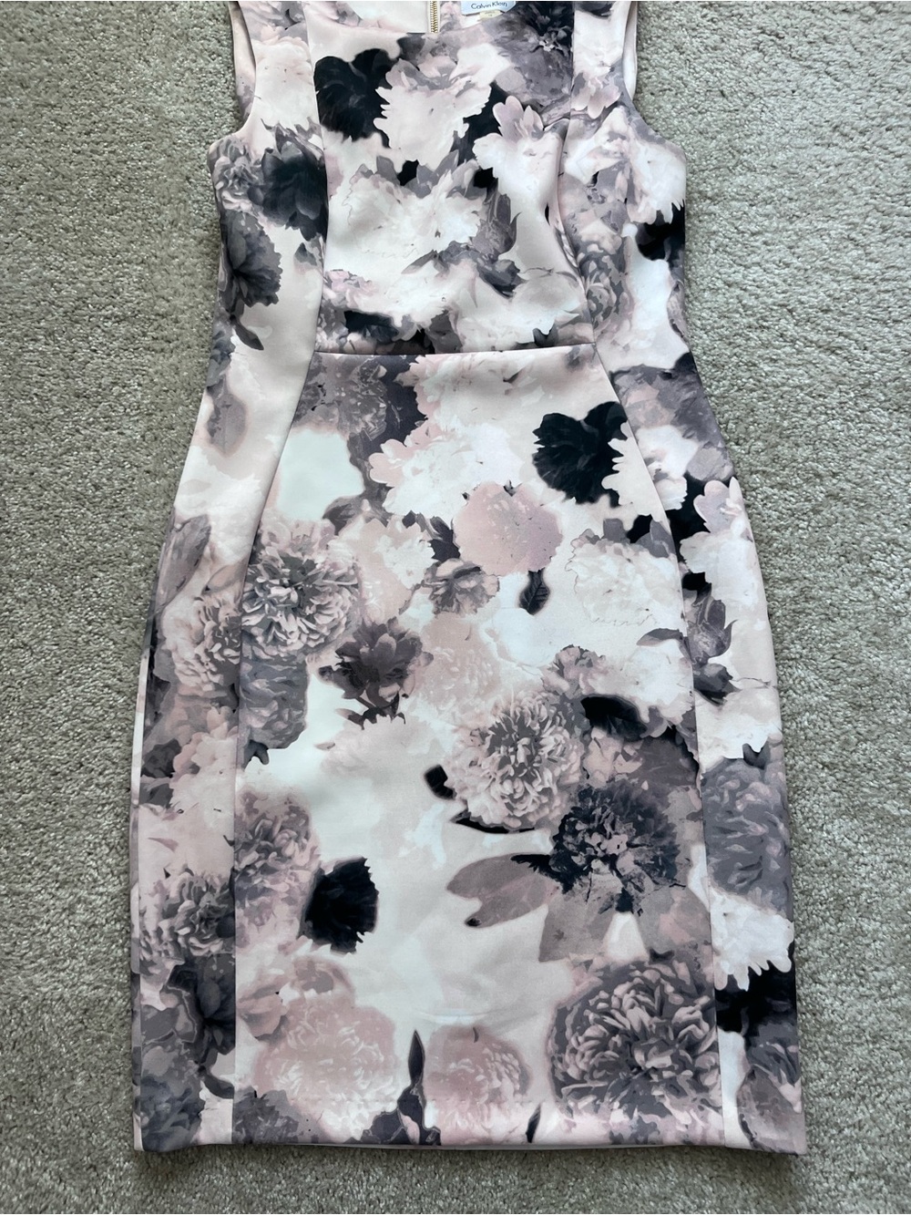 Calvin Klein Floral Sheath Dress Size 12 Blush Gray Watercolor Print